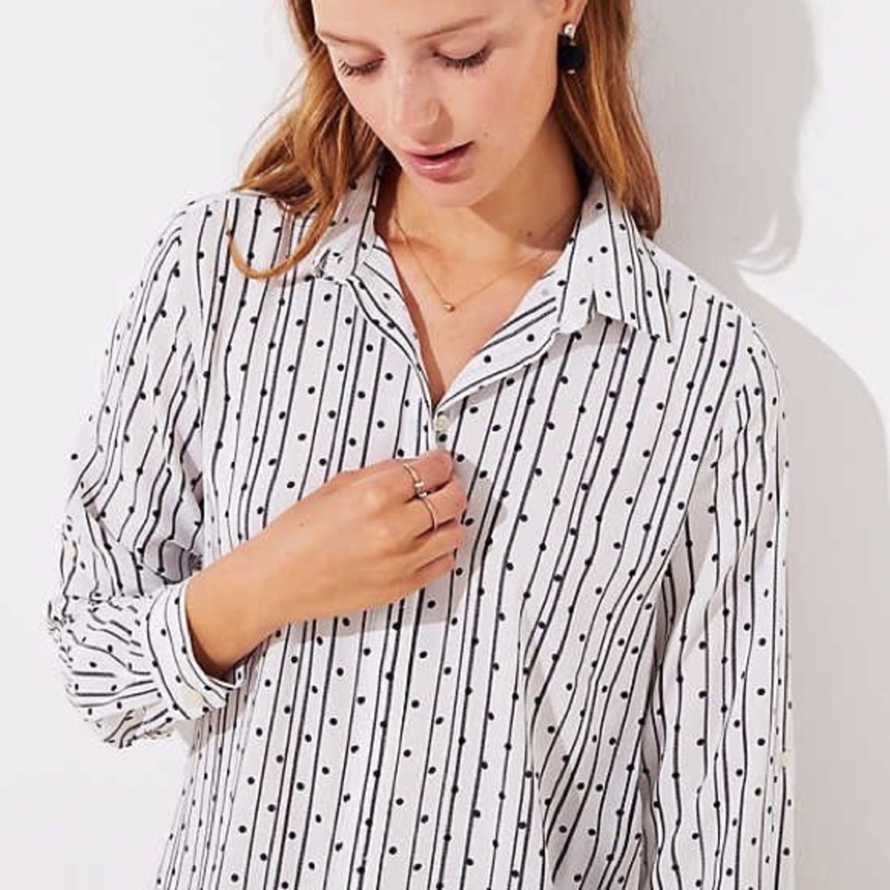 NEW W/ TAG LOFT Dot Stripe Utility Blouse XXS